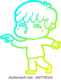 cold gradient line drawing of a cartoon curious man