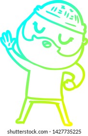 cold gradient line drawing of a cartoon man with beard