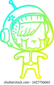 cold gradient line drawing of a cartoon crying astronaut girl