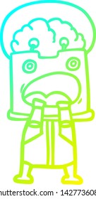 cold gradient line drawing of a cartoon robot