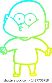 cold gradient line drawing of a cartoon bald man staring