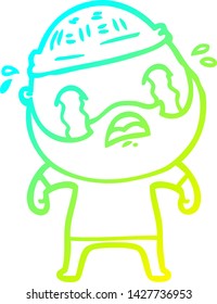 cold gradient line drawing of a cartoon bearded man crying
