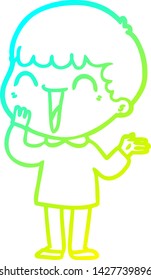 cold gradient line drawing of a cartoon happy man