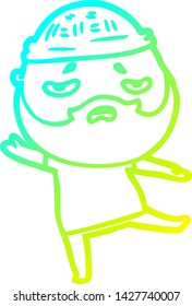 cold gradient line drawing of a cartoon worried man with beard