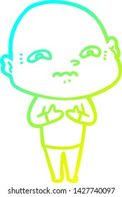 cold gradient line drawing of a cartoon nervous man