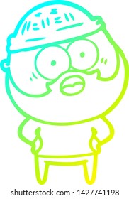 cold gradient line drawing of a cartoon bearded man