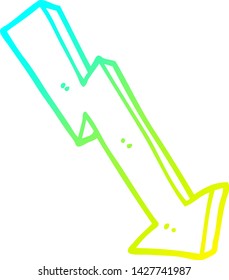 dibujo de línea de degradado frío de una flecha de pérdida de negocio de dibujos animados
