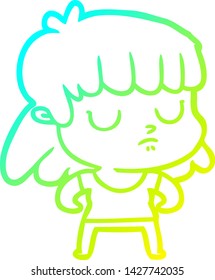 cold gradient line drawing of a cartoon indifferent woman