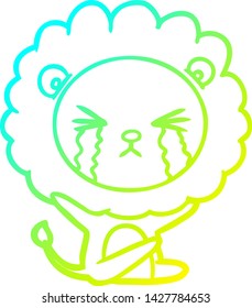 dibujo de una línea de gradiente frío de un león llorando caricatura