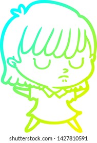 cold gradient line drawing of a cartoon woman