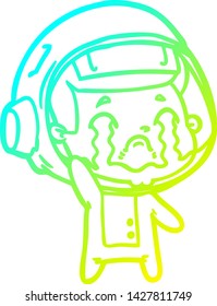 cold gradient line drawing of a cartoon crying astronaut