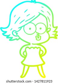 dibujo de línea de gradiente frío de una niña de dibujos animados