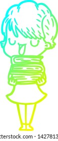 cold gradient line drawing of a cartoon woman talking