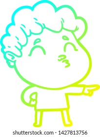 cold gradient line drawing of a cartoon man pouting