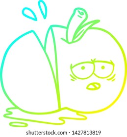 cold gradient line drawing of a cartoon sliced apple