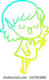 cold gradient line drawing of a cartoon elf girl