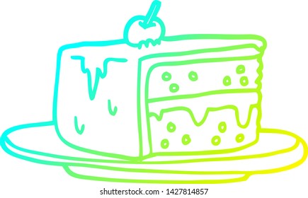 cold gradient line drawing of a cartoon slice of cake