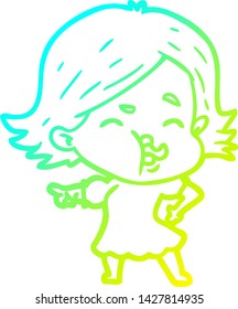 cold gradient line drawing of a cartoon girl pulling face