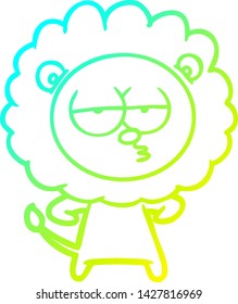 cold gradient line drawing of a cartoon bored lion