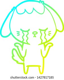 dibujo de línea de gradiente frío de un perro llorando caricatura