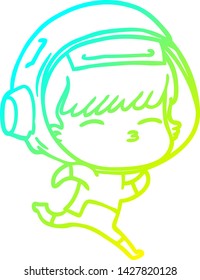 cold gradient line drawing of a cartoon running astronaut