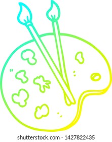 cold gradient line drawing of a cartoon artist palette