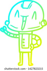 cold gradient line drawing of a cartoon robot
