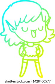 dibujo de línea de gradiente frío de una joven elfo de caricatura