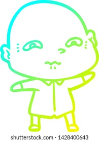 cold gradient line drawing of a cartoon nervous man