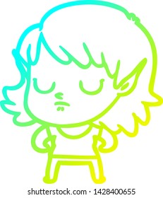 cold gradient line drawing of a cartoon elf girl