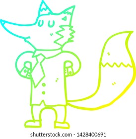 dibujo de línea de degradado frío de un empresario de zorro de dibujos animados