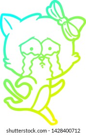 cold gradient line drawing of a cartoon cat
