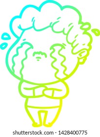 cold gradient line drawing of a cartoon man crying