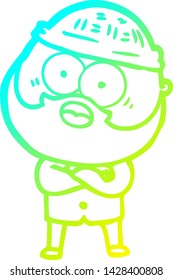 cold gradient line drawing of a cartoon bearded man