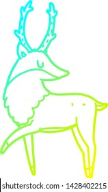 cold gradient line drawing of a cartoon stag
