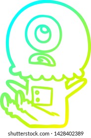 cold gradient line drawing of a cartoon cyclops alien spaceman