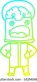cold gradient line drawing of a cartoon robot