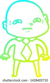 cold gradient line drawing of a cartoon nervous man