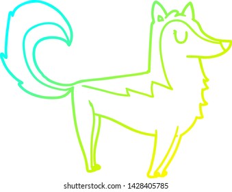 cold gradient line drawing of a cartoon husky