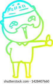 cold gradient line drawing of a cartoon happy bearded man