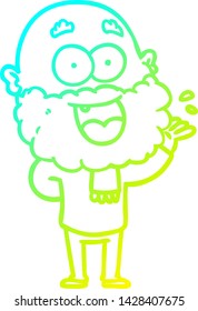 kalte Farbverlauf-Linie Zeichnung eines Cartoon verrückt glücklichen Mann mit Bart erstaunt