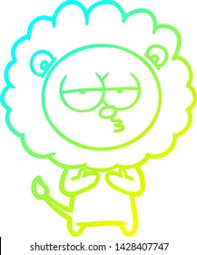 cold gradient line drawing of a cartoon tired lion