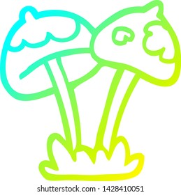 cold gradient line drawing of a cartoon mushroom