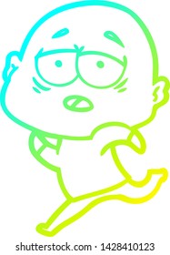 desenho de linha de gradiente frio de um desenho animado homem careca cansado