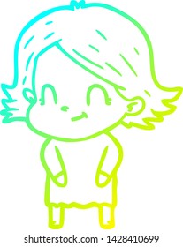 dibujo de línea de gradiente frío de una chica amigable con dibujos animados