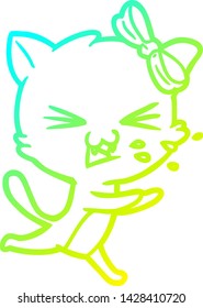 kalte Farbverlauf-Linienzeichnung einer Cartoon Katze
