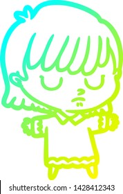 cold gradient line drawing of a cartoon woman