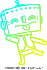 dibujo de línea de degradado frío de un robot de dibujos animados