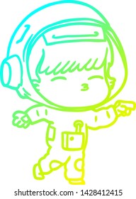 cold gradient line drawing of a cartoon curious astronaut