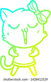 dibujo de línea de degradado frío de un gato de dibujos animados